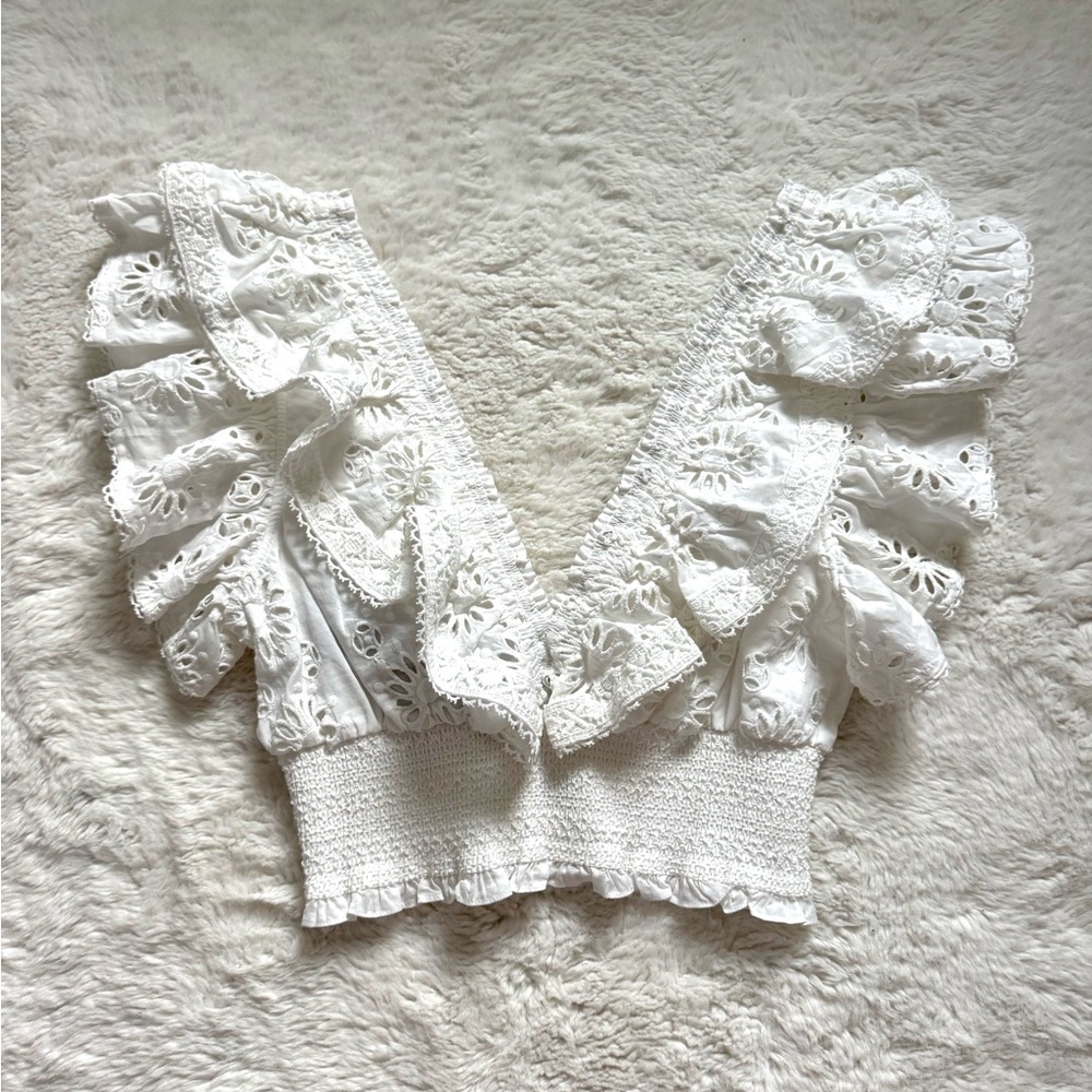 Chic White Lace Ruffle Blouse